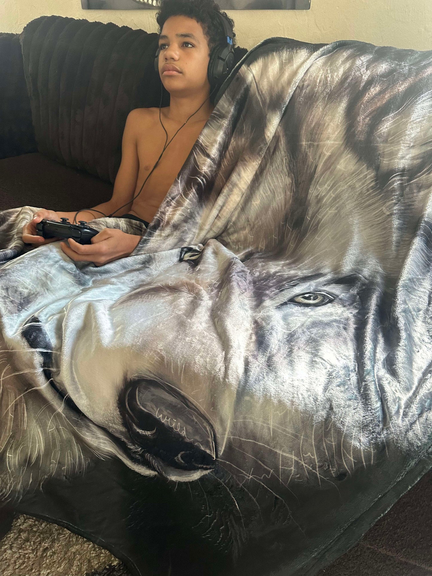 Michigan Wolf Painting Throw Blanket by Cameo Anderson