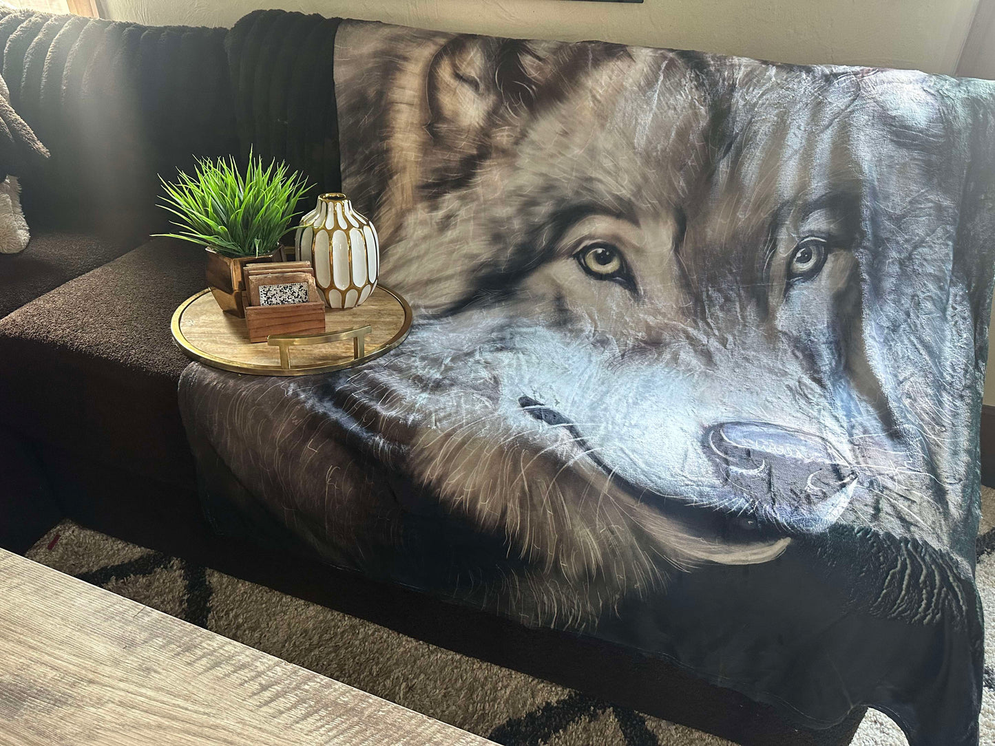 Michigan Wolf Painting Throw Blanket by Cameo Anderson