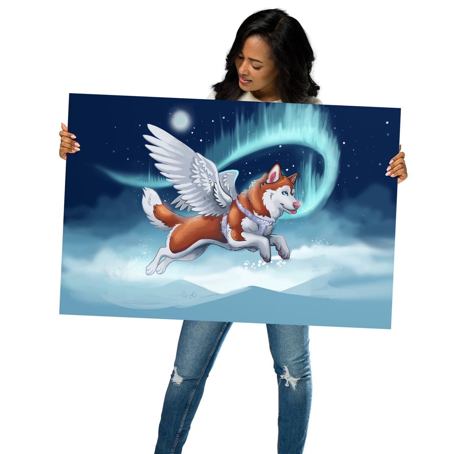 Silver Harness Husky Memorial Wall Art Poster || Cameo Anderson