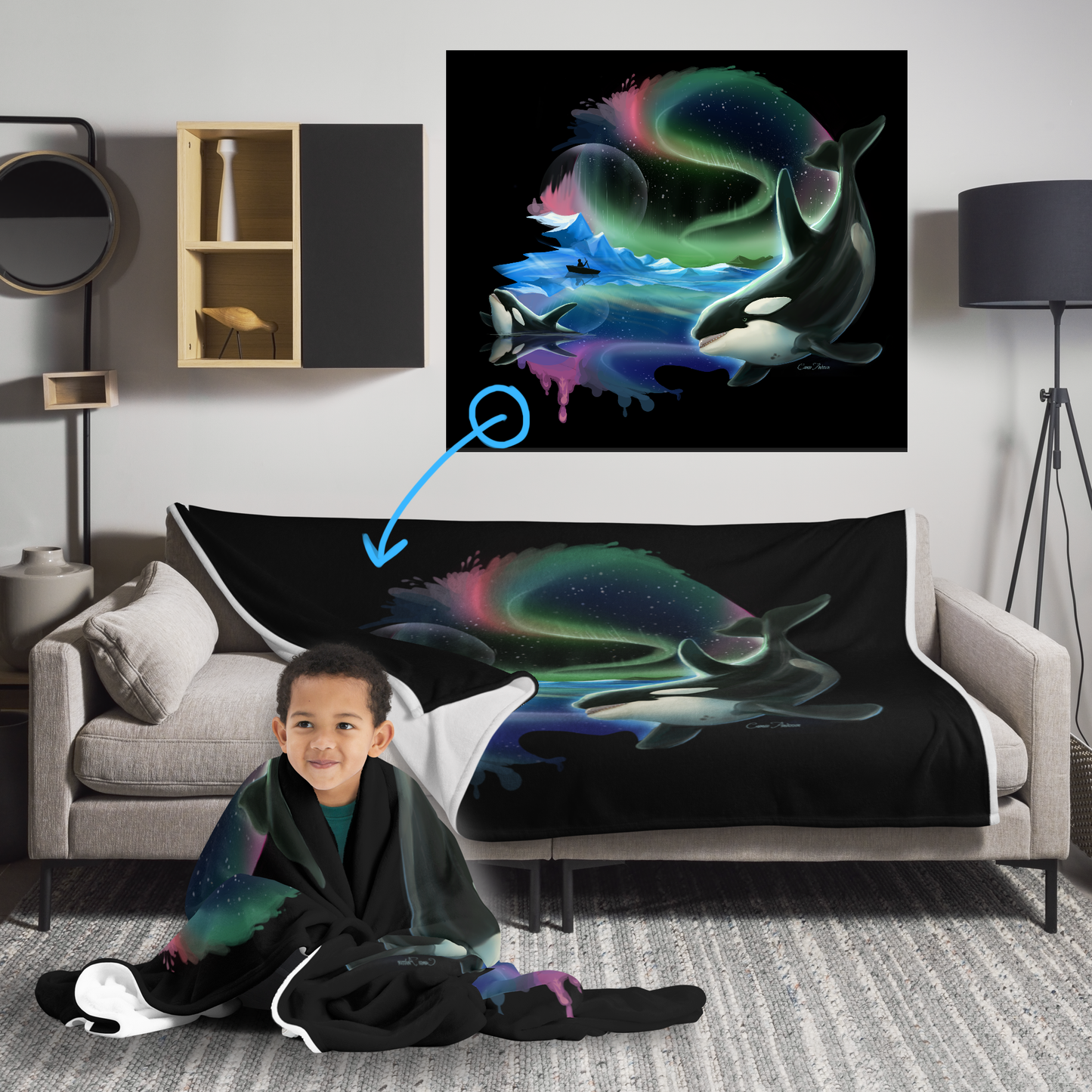 Arctic Circle - Orca/Killer Whale Portait - Throw Blanket - Cameo Anderson
