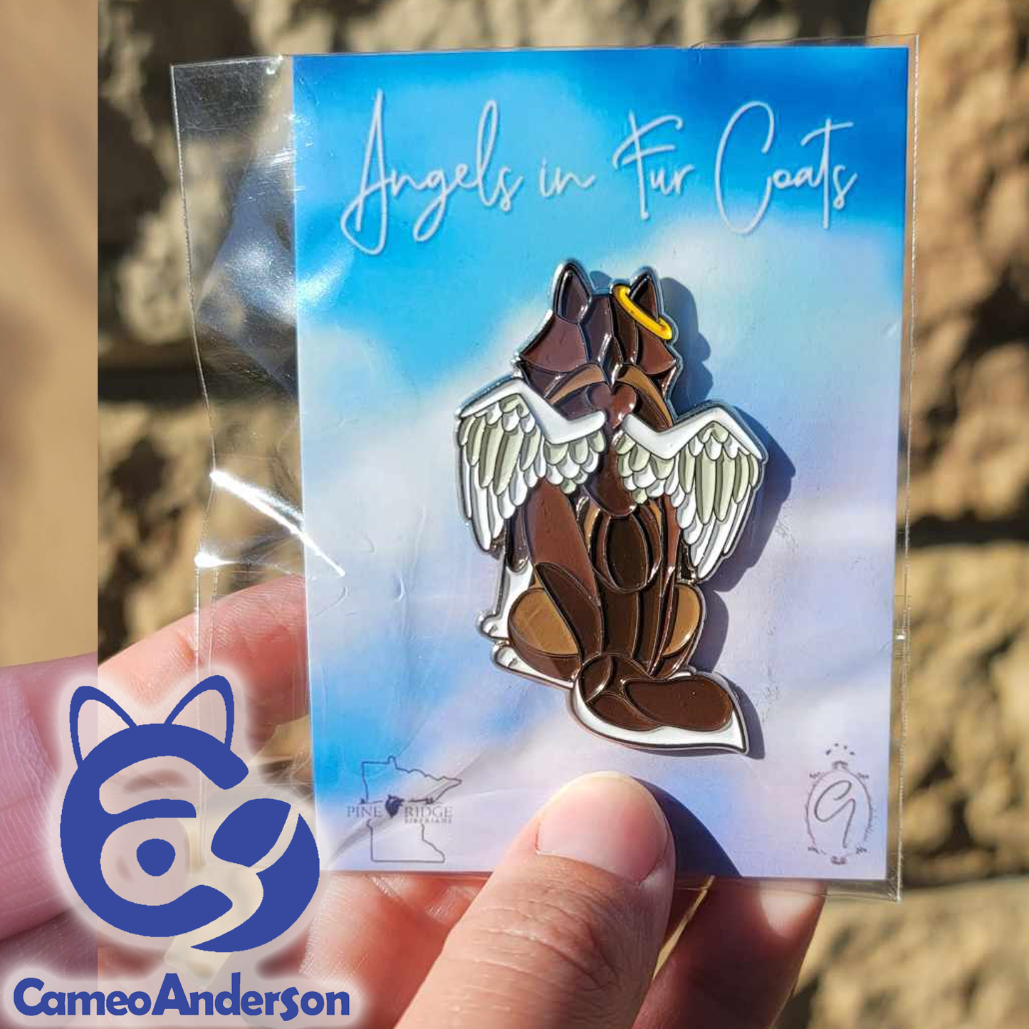 Angels in Fur Coats - collectible pet loss memorial enamel pins || Cameo Anderson