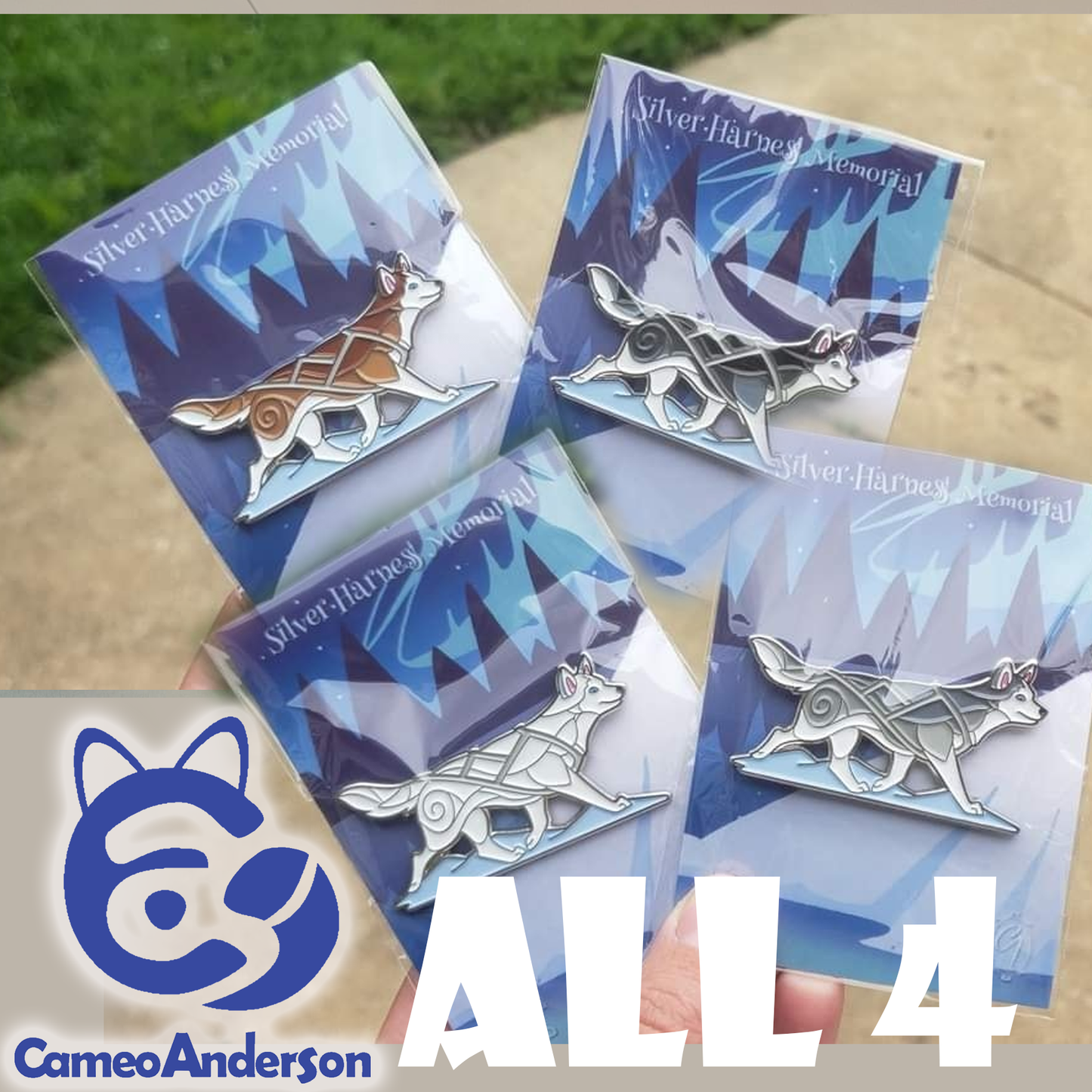 Silver Harness Siberian Husky Memorial Pins || Cameo Anderson