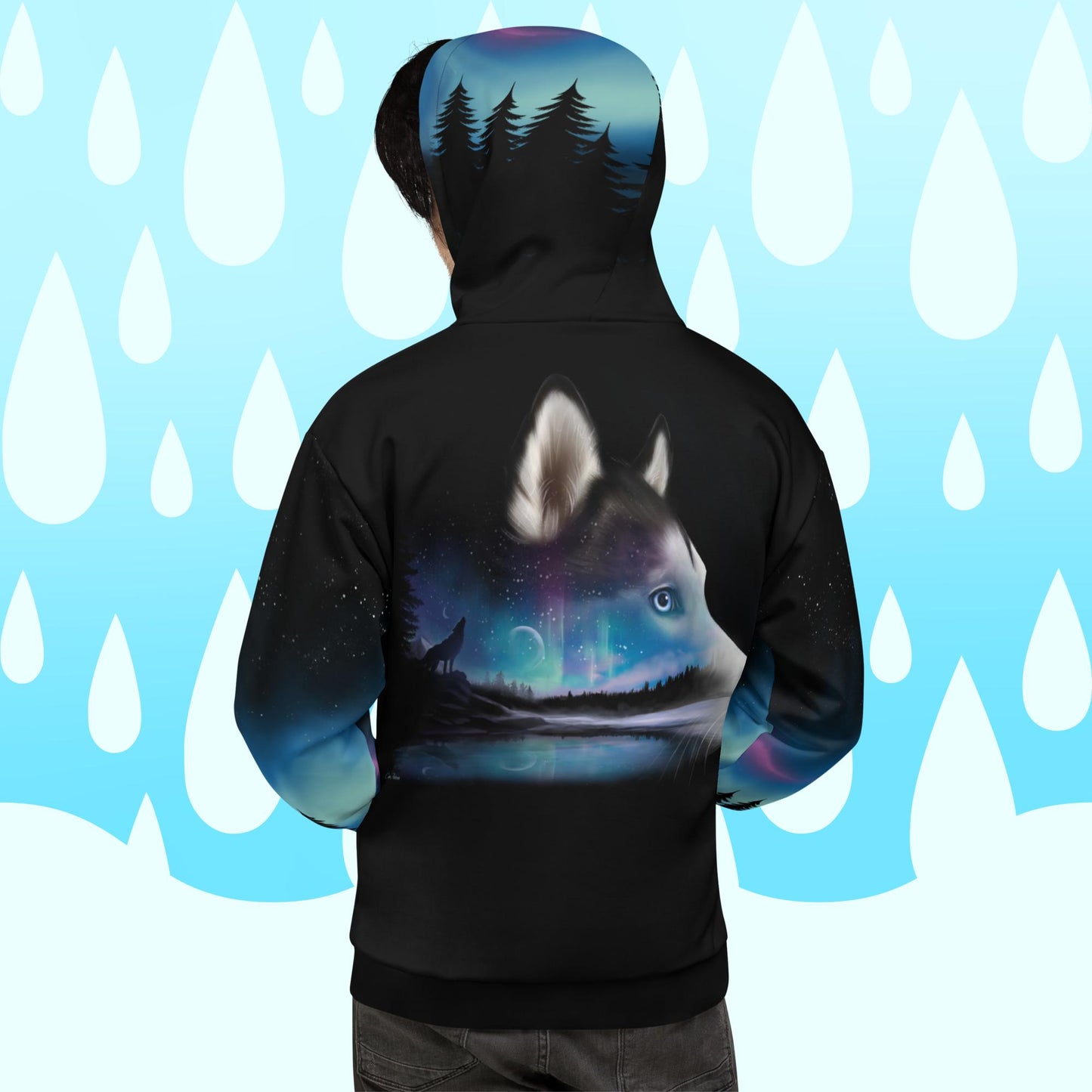 All over print Northern Lights Snow Dog Hoodie || Cameo Anderson