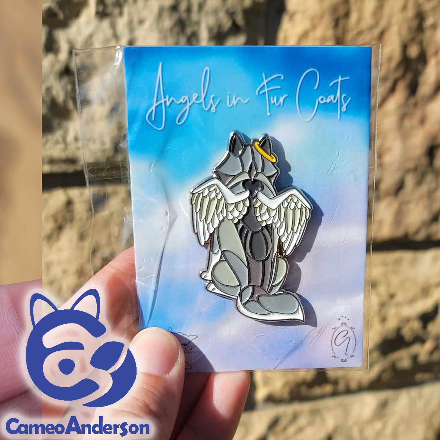 Angels in Fur Coats - collectible pet loss memorial enamel pins || Cameo Anderson
