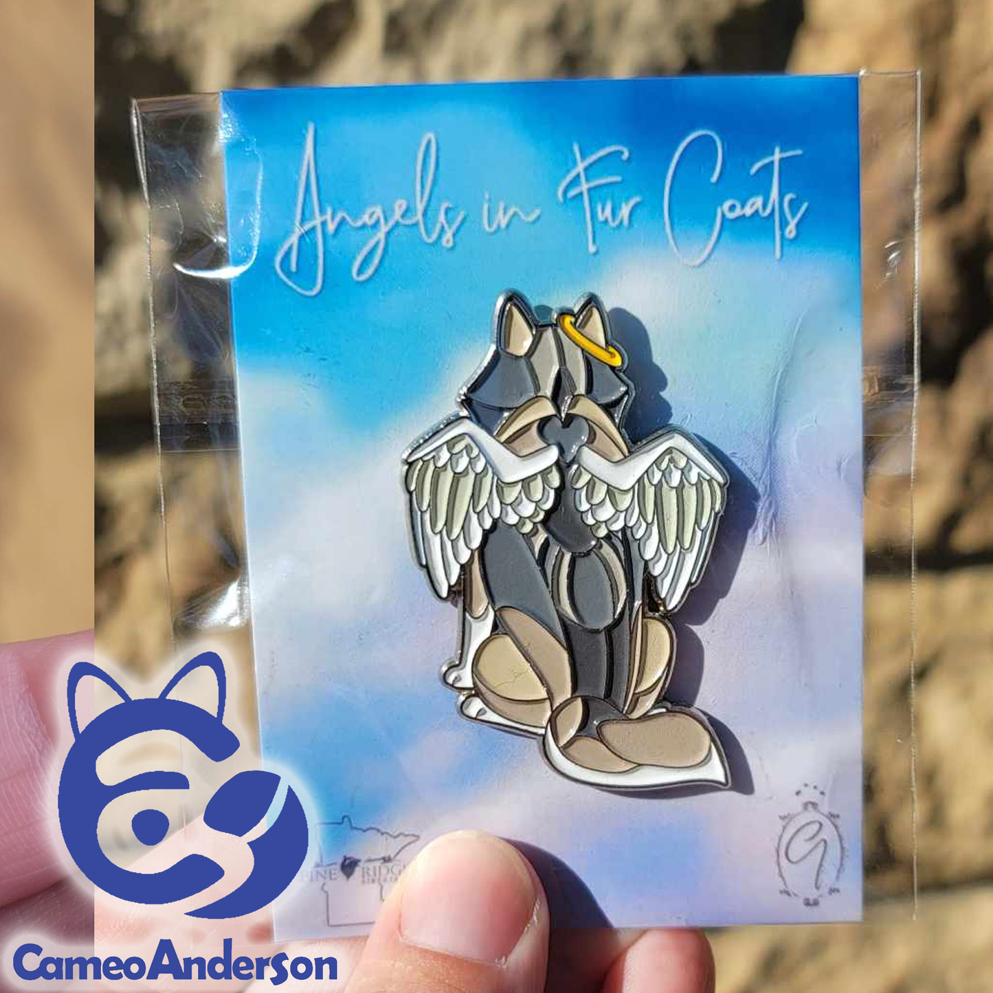 Angels in Fur Coats - collectible pet loss memorial enamel pins || Cameo Anderson