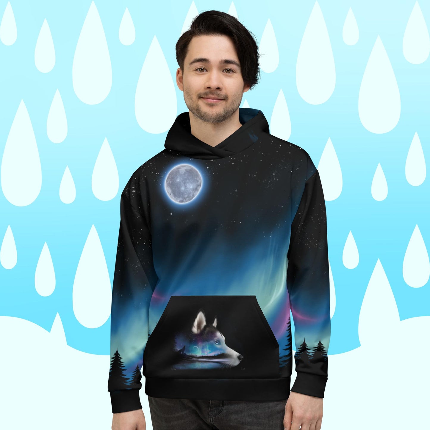 All over print Northern Lights Snow Dog Hoodie || Cameo Anderson